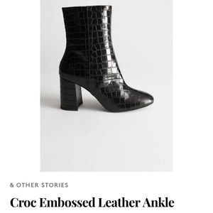 Crocodile embossed leather ankle boots with an almond toe